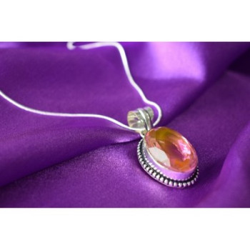 925 Sterling Silver Pink  Jewelry Glass Chain with Pendant