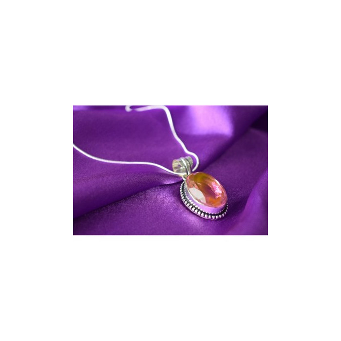 925 Sterling Silver Pink  Jewelry Glass Chain with Pendant