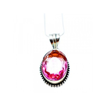 925 Sterling Silver Pink  Jewelry Glass Chain with Pendant