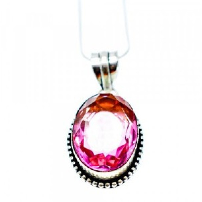 925 Sterling Silver Pink Jewelry Glass Chain With Pendant