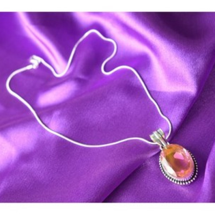 925 Sterling Silver Pink Jewelry Glass Chain With Pendant