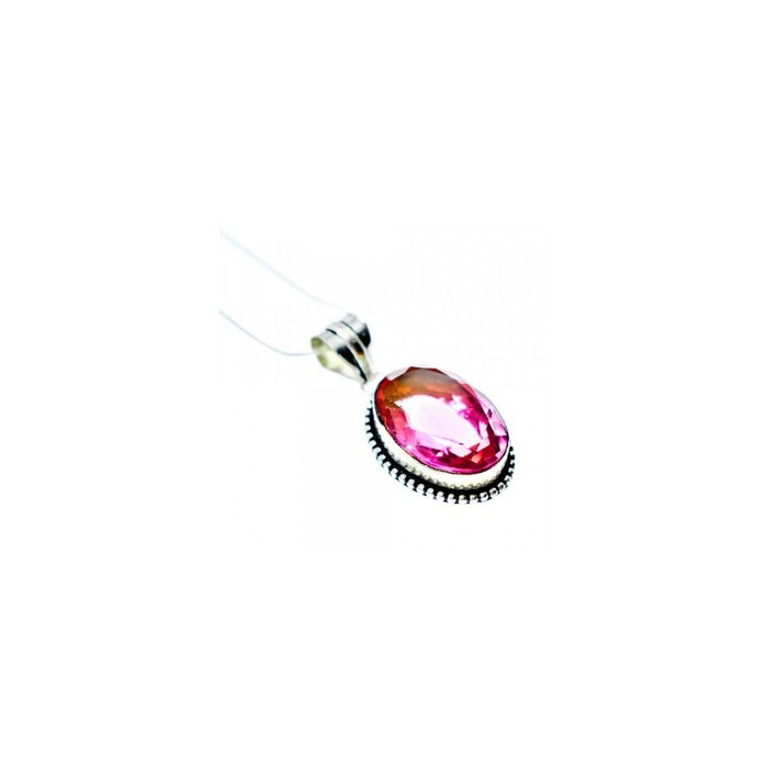 925 Sterling Silver Pink  Jewelry Glass Chain with Pendant