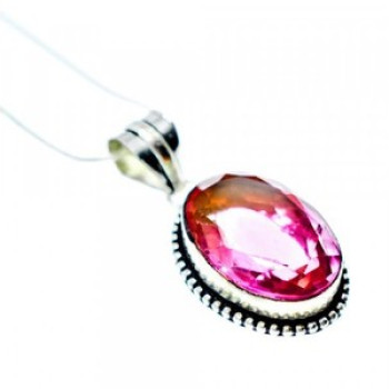 925 Sterling Silver Pink Jewelry Glass Chain With Pendant