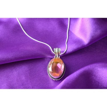 925 Sterling Silver Pink  Jewelry Glass Chain with Pendant