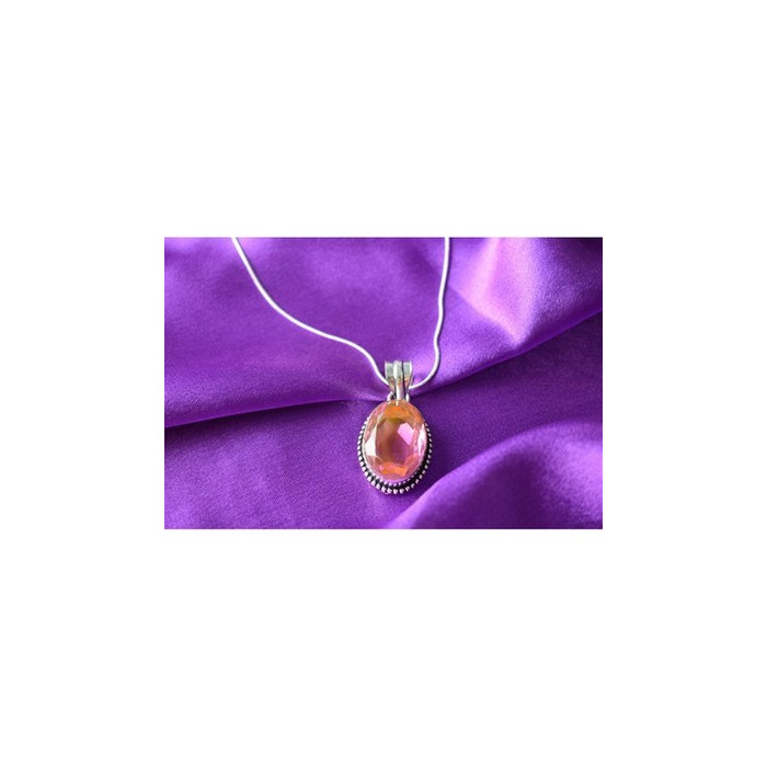 925 Sterling Silver Pink  Jewelry Glass Chain with Pendant
