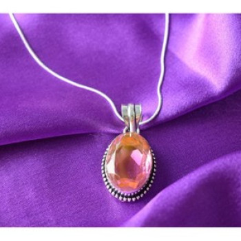 925 Sterling Silver Pink Jewelry Glass Chain With Pendant