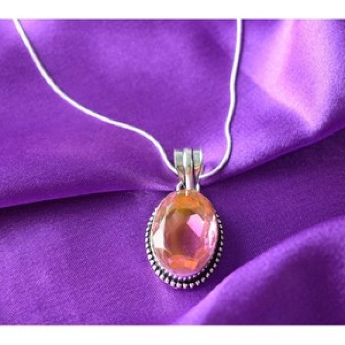 925 Sterling Silver Pink Jewelry Glass Chain With Pendant