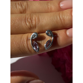 925 Sterling Silver Amethyst & Topaz Earrings Length 0.70 inch