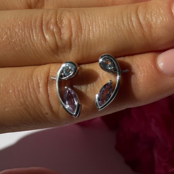 925 Sterling Silver Amethyst & Topaz Earrings Length 0.70 Inch