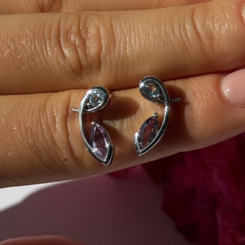 925 Sterling Silver Amethyst & Topaz Earrings Length 0.70 Inch
