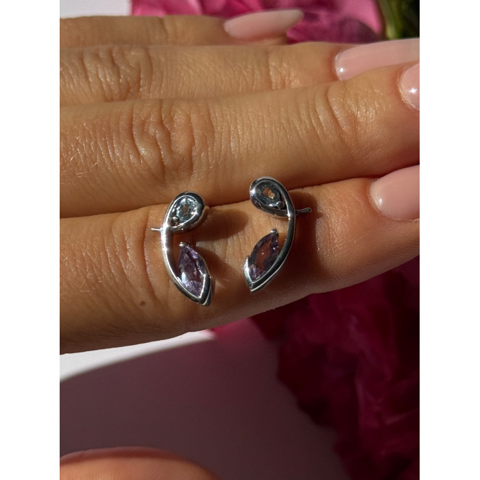 925 Sterling Silver Amethyst & Topaz Earrings Length 0.70 inch