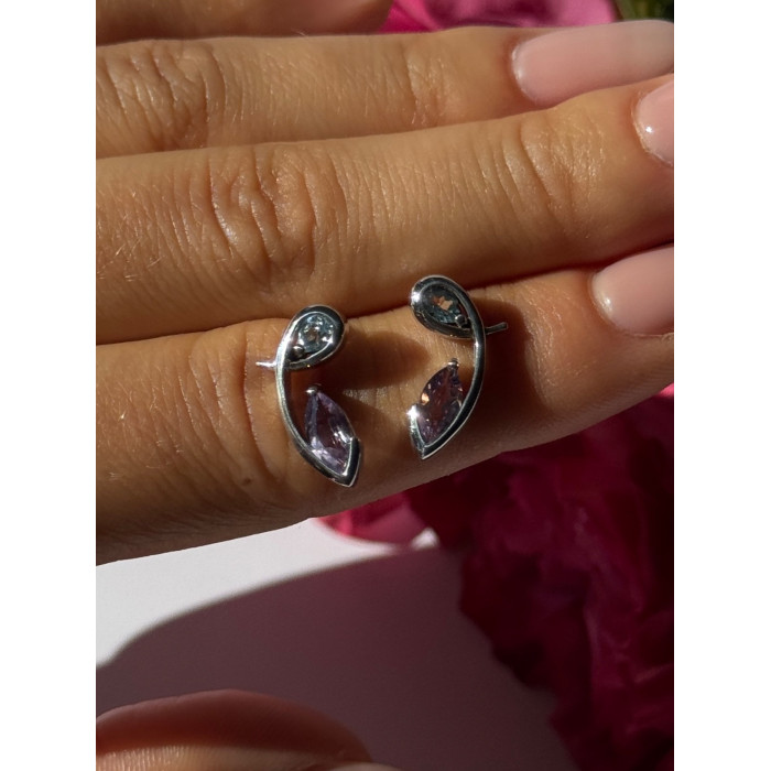 925 Sterling Silver Amethyst & Topaz Earrings Length 0.70 inch