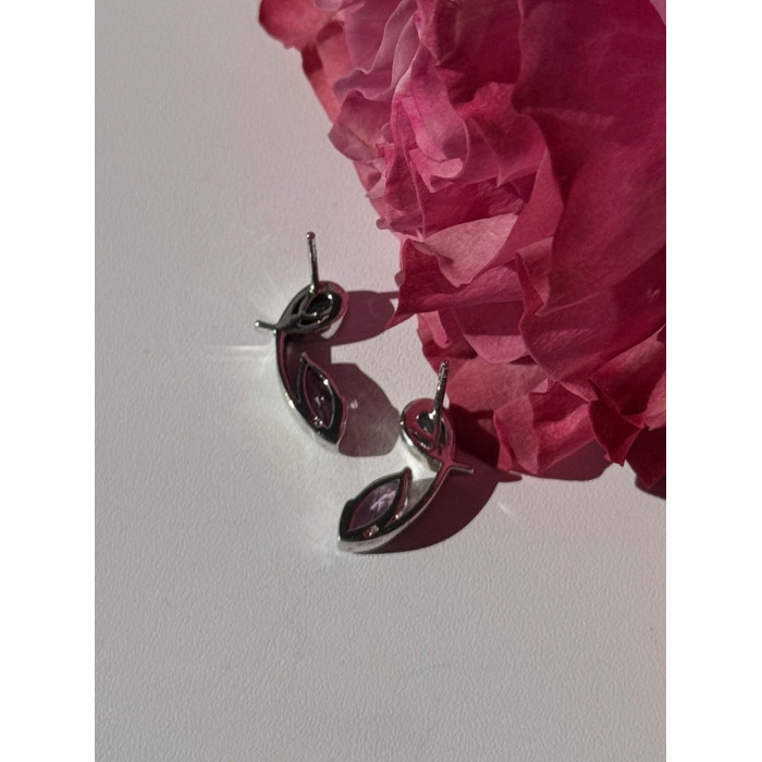 925 Sterling Silver Amethyst & Topaz Earrings Length 0.70 inch