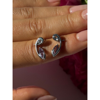 925 Sterling Silver Amethyst & Topaz Earrings Length 0.70 inch