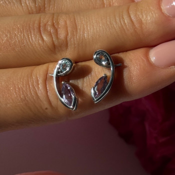 925 Sterling Silver Amethyst & Topaz Earrings Length 0.70 Inch