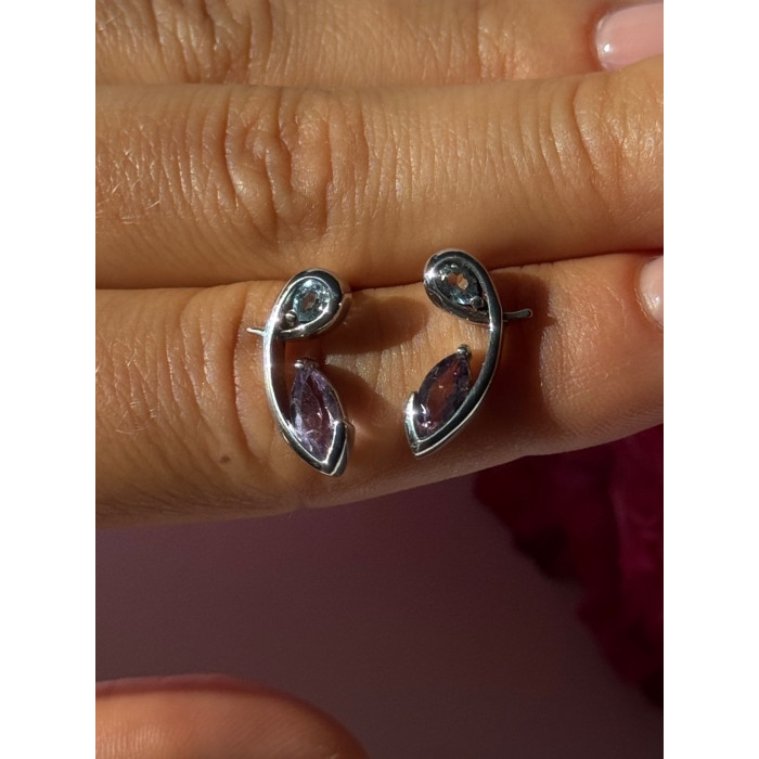 925 Sterling Silver Amethyst & Topaz Earrings Length 0.70 inch