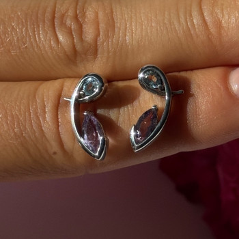 925 Sterling Silver Amethyst & Topaz Earrings Length 0.70 Inch