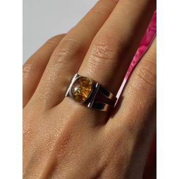 925 Sterling Silver Amber Ring Size 9.5