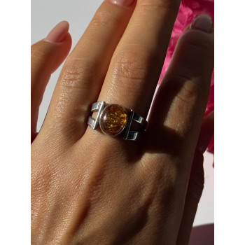 925 Sterling Silver Amber Ring Size 9.5