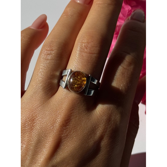 925 Sterling Silver Amber Ring Size 9.5