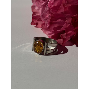 925 Sterling Silver Amber Ring Size 9.5