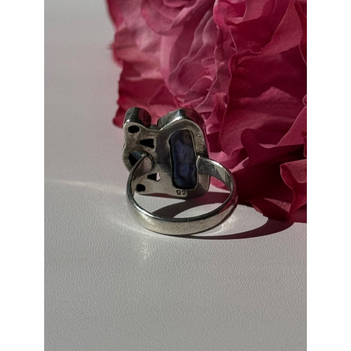 925 Sterling Silver Abalone Amethyst Aquamarine Ring Size 6