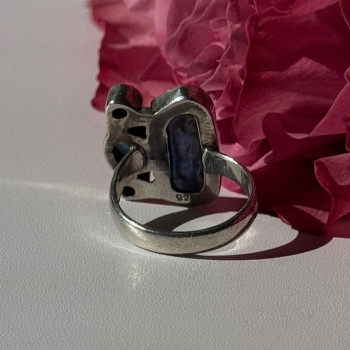 925 Sterling Silver Abalone Amethyst Aquamarine Ring Size 6