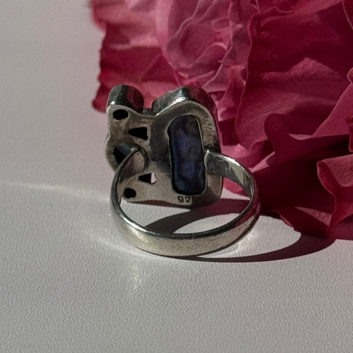 925 Sterling Silver Abalone Amethyst Aquamarine Ring Size 6