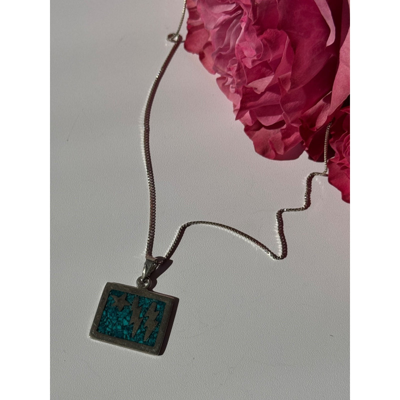 925 Sterling Silver Turquoise Necklace Length 21 inch