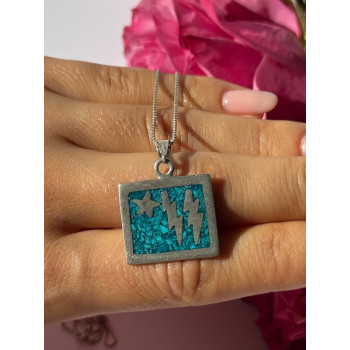 925 Sterling Silver Turquoise Necklace Length 21 inch