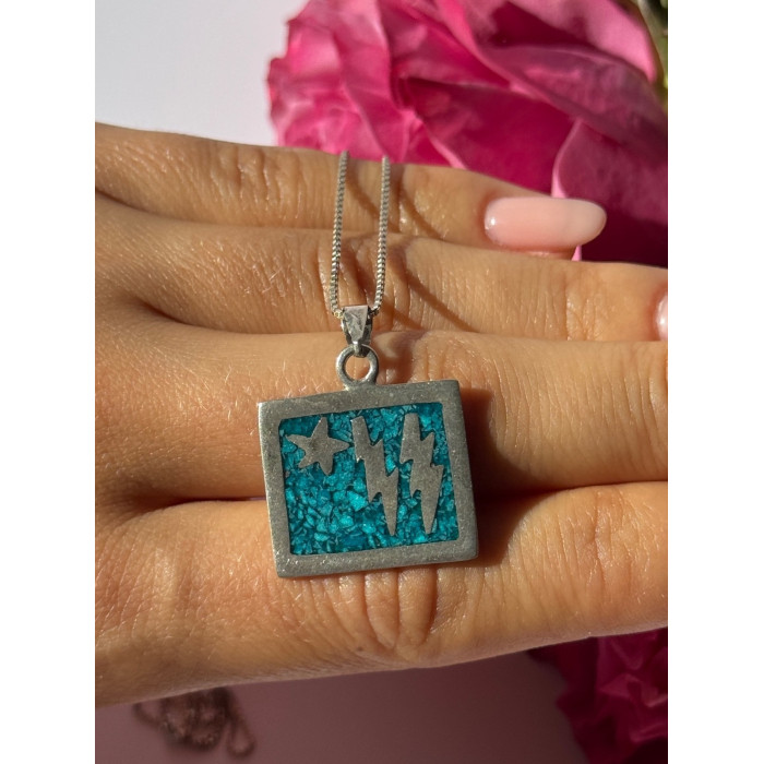 925 Sterling Silver Turquoise Necklace Length 21 inch