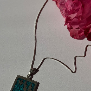 925 Sterling Silver Turquoise Necklace Length 21 Inch