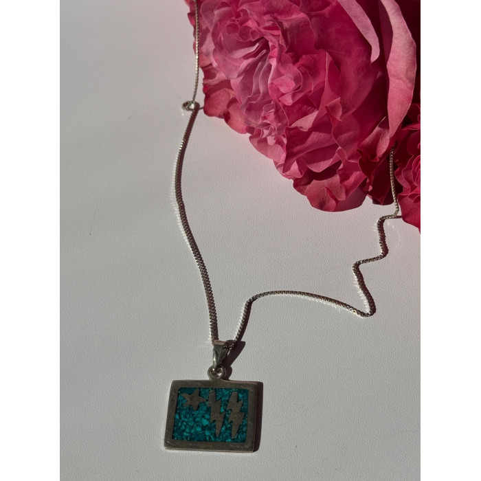 925 Sterling Silver Turquoise Necklace Length 21 inch