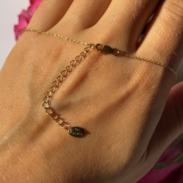 925 Sterling Silver Gold Plated Cz Necklace Length 16/18 Inch