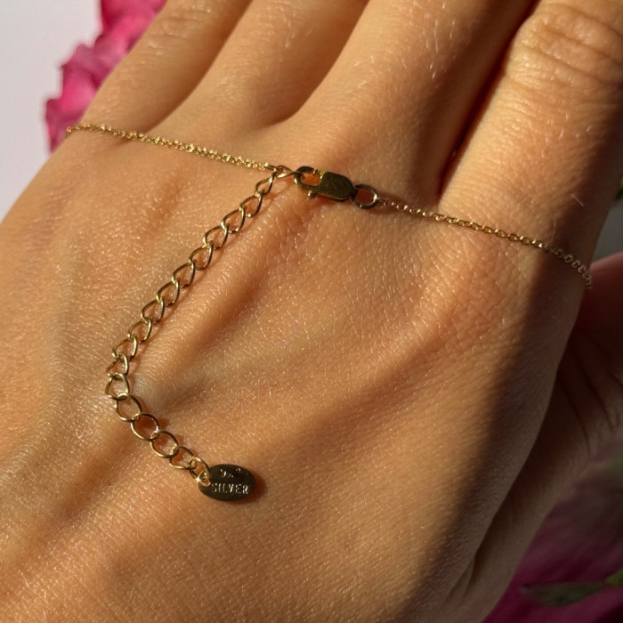 925 Sterling Silver Gold Plated Cz Necklace Length 16/18 Inch