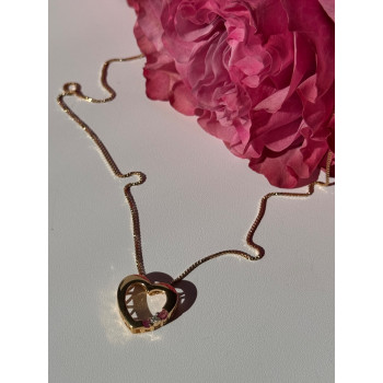 925 Sterling Silver Gold Plated Ruby & Diamond Heart Necklace