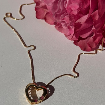 925 Sterling Silver Gold Plated Ruby & Diamond Heart Necklace