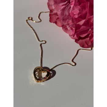 925 Sterling Silver Gold Plated Ruby & Diamond Heart Necklace