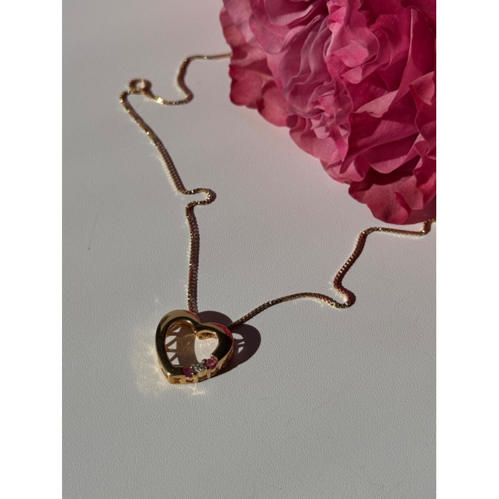 925 Sterling Silver Gold Plated Ruby & Diamond Heart Necklace