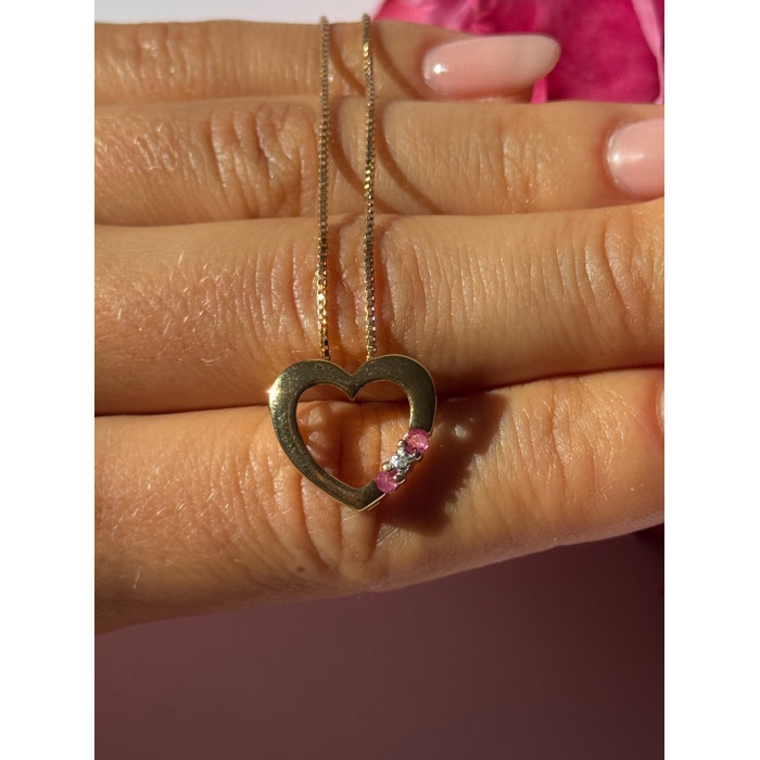 925 Sterling Silver Gold Plated Ruby & Diamond Heart Necklace