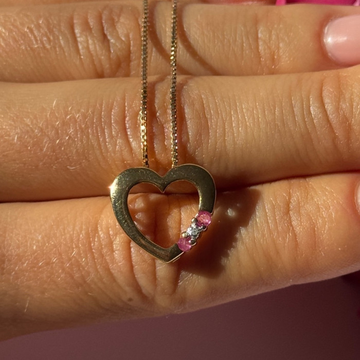925 Sterling Silver Gold Plated Ruby & Diamond Heart Necklace