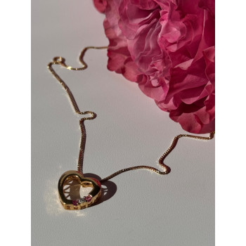 925 Sterling Silver Gold Plated Ruby & Diamond Heart Necklace