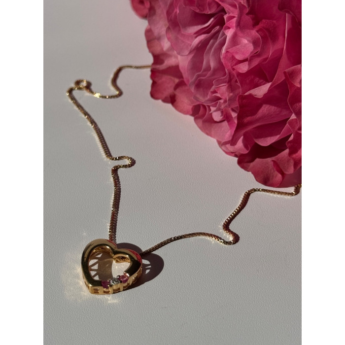 925 Sterling Silver Gold Plated Ruby & Diamond Heart Necklace