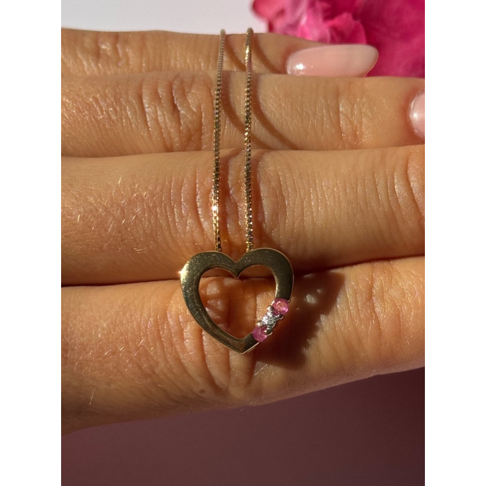925 Sterling Silver Gold Plated Ruby & Diamond Heart Necklace