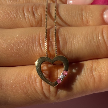 925 Sterling Silver Gold Plated Ruby & Diamond Heart Necklace