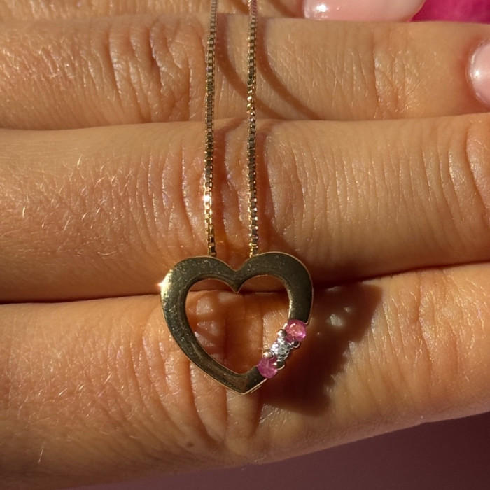 925 Sterling Silver Gold Plated Ruby & Diamond Heart Necklace
