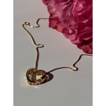 925 Sterling Silver Gold Plated Ruby & Diamond Heart Necklace