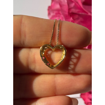 925 Sterling Silver Gold Plated Ruby & Diamond Heart Necklace