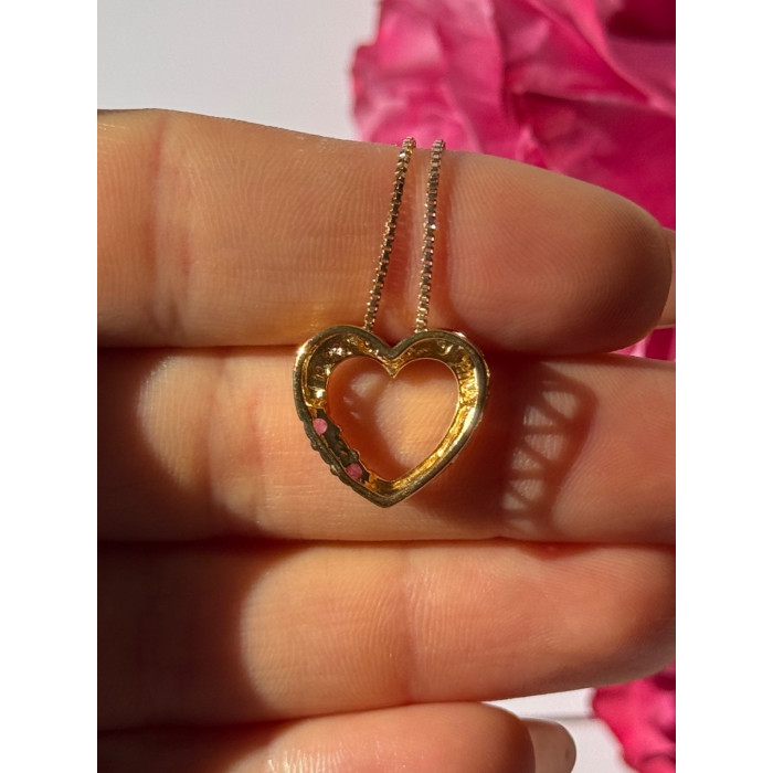 925 Sterling Silver Gold Plated Ruby & Diamond Heart Necklace