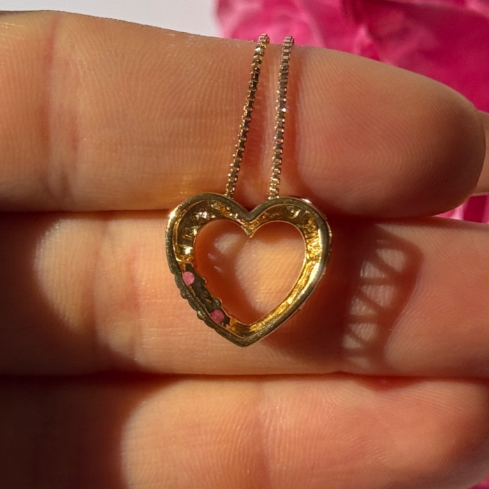 925 Sterling Silver Gold Plated Ruby & Diamond Heart Necklace